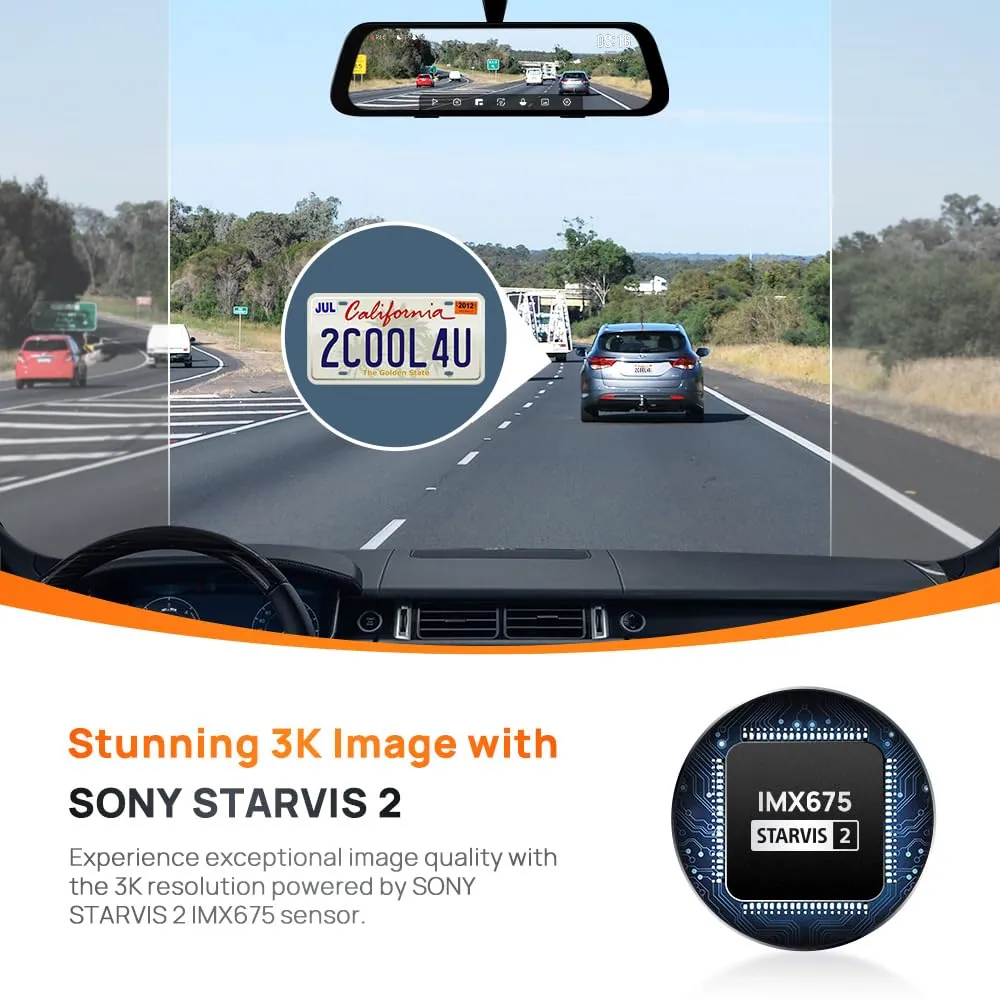 70mai S500 espejo retrovisor 3K con cámara trasera, foto 7 de 8